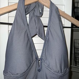 Helen Jon Blue One-piece Patterned Plunge Swim (S)